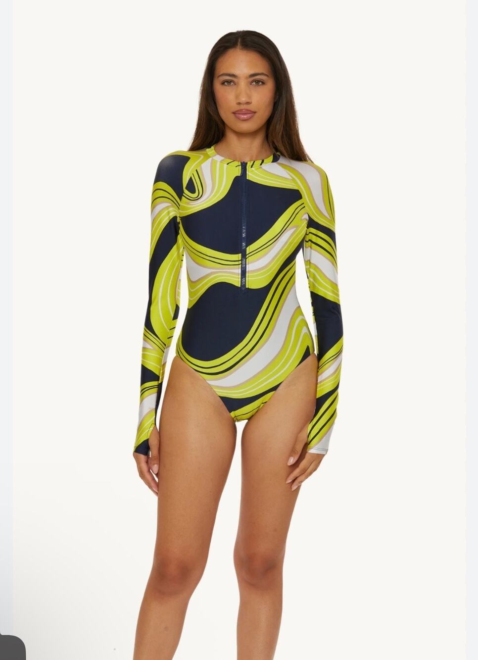NEW TRINA TURK Multicolor Serena Swirl 1 Pc Long Sleeve Paddle Swimsuit Size XL